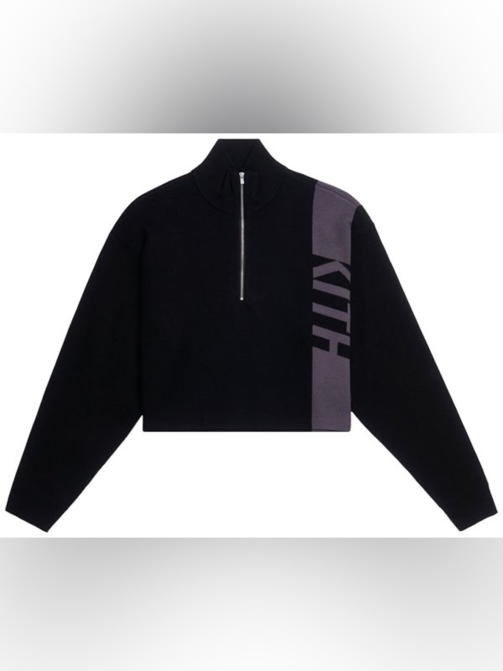 Kith Women Black Gray Harper Half-Zip Cropped Sweater